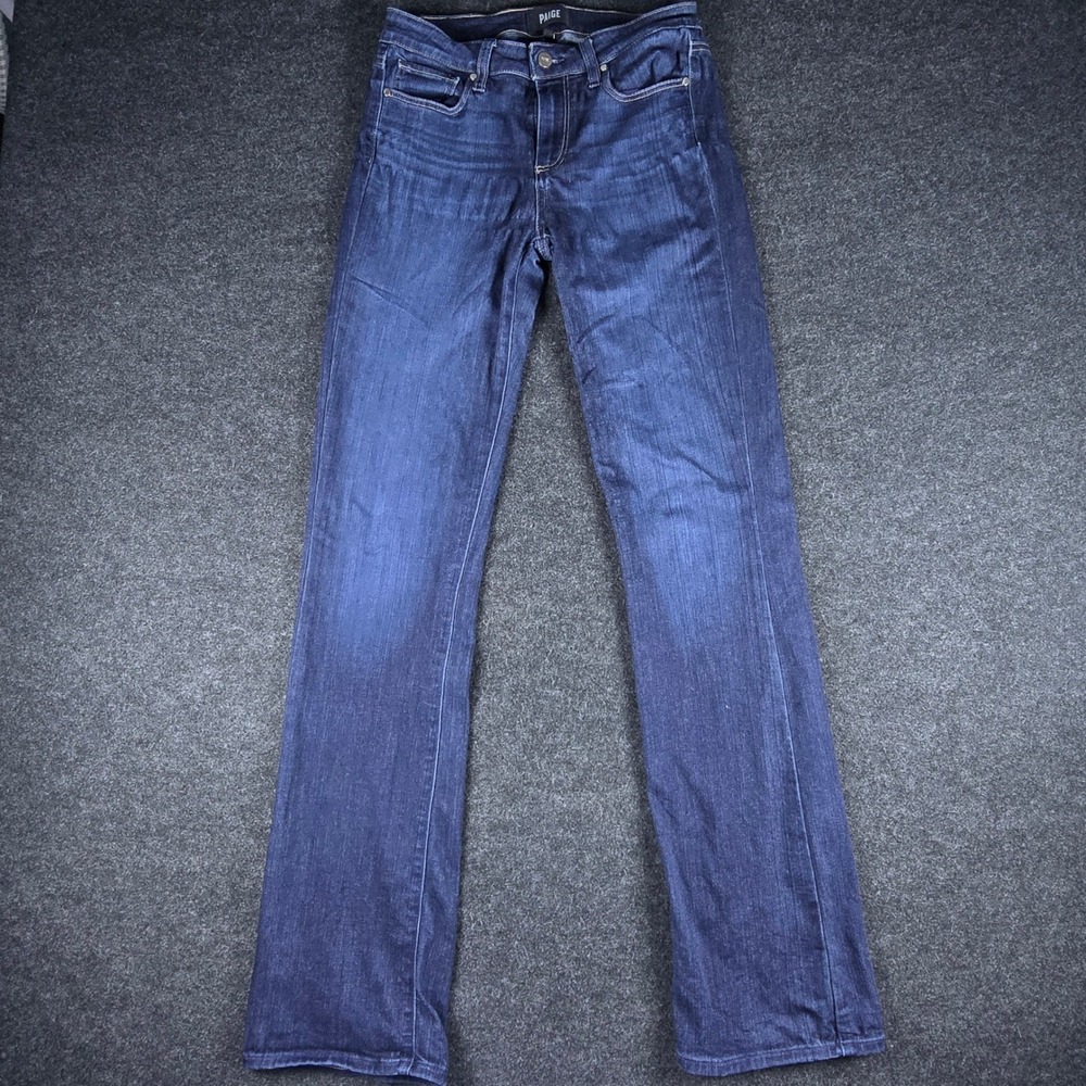 Paige Women's Jeans 28x34 Manhattan Mid-Rise Bootcut Dark Blue Denim